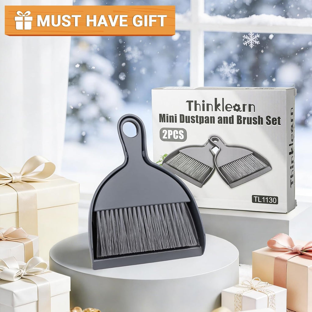 THINKLEARN 2PCS Small Dust Pan and Brush Set, Mini Broom Dustpan Kit