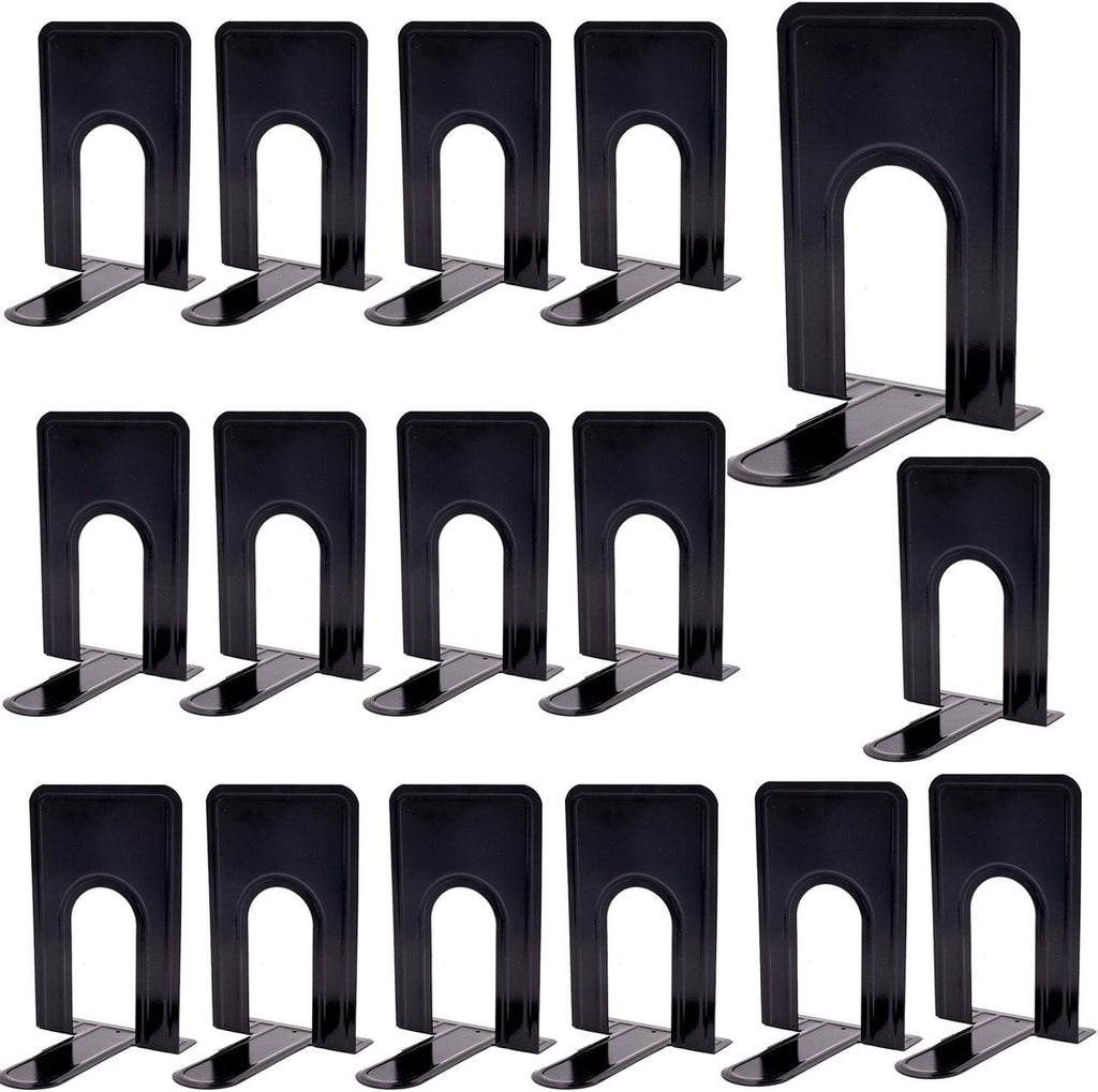 8 Pairs 16 Pieces 8.3 x 5.1 x 6.5 Inch Metal Bookends, KINJOEK Heavy Duty Book Support with Anti Slip Pads for Books, Magazines, DVDs, Perfect for Home, Office, School, Library, Black