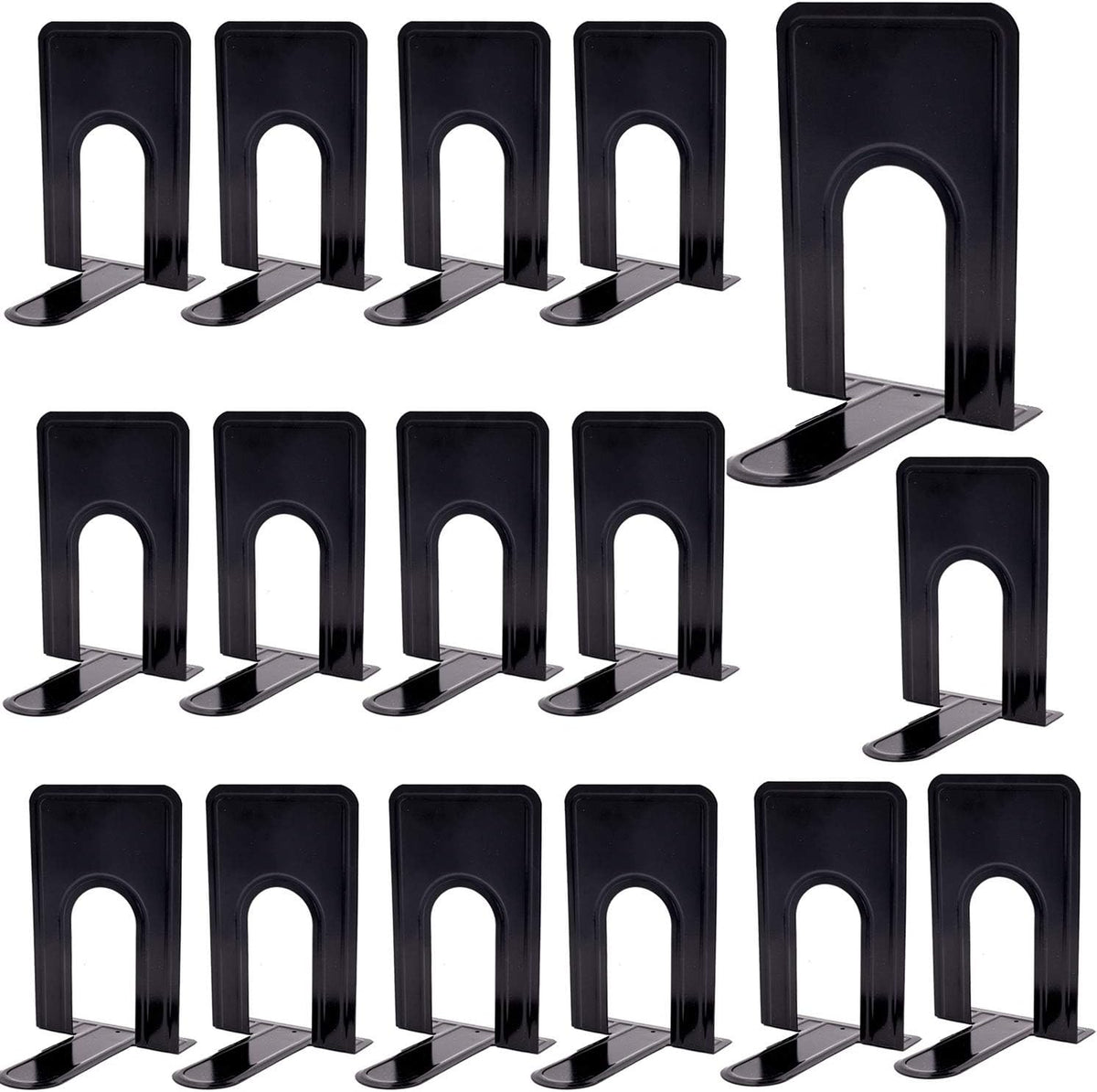 8 Pairs 16 Pieces 8.3 x 5.1 x 6.5 Inch Metal Bookends, KINJOEK Heavy Duty Book Support with Anti Slip Pads for Books, Magazines, DVDs, Perfect for Home, Office, School, Library, Black