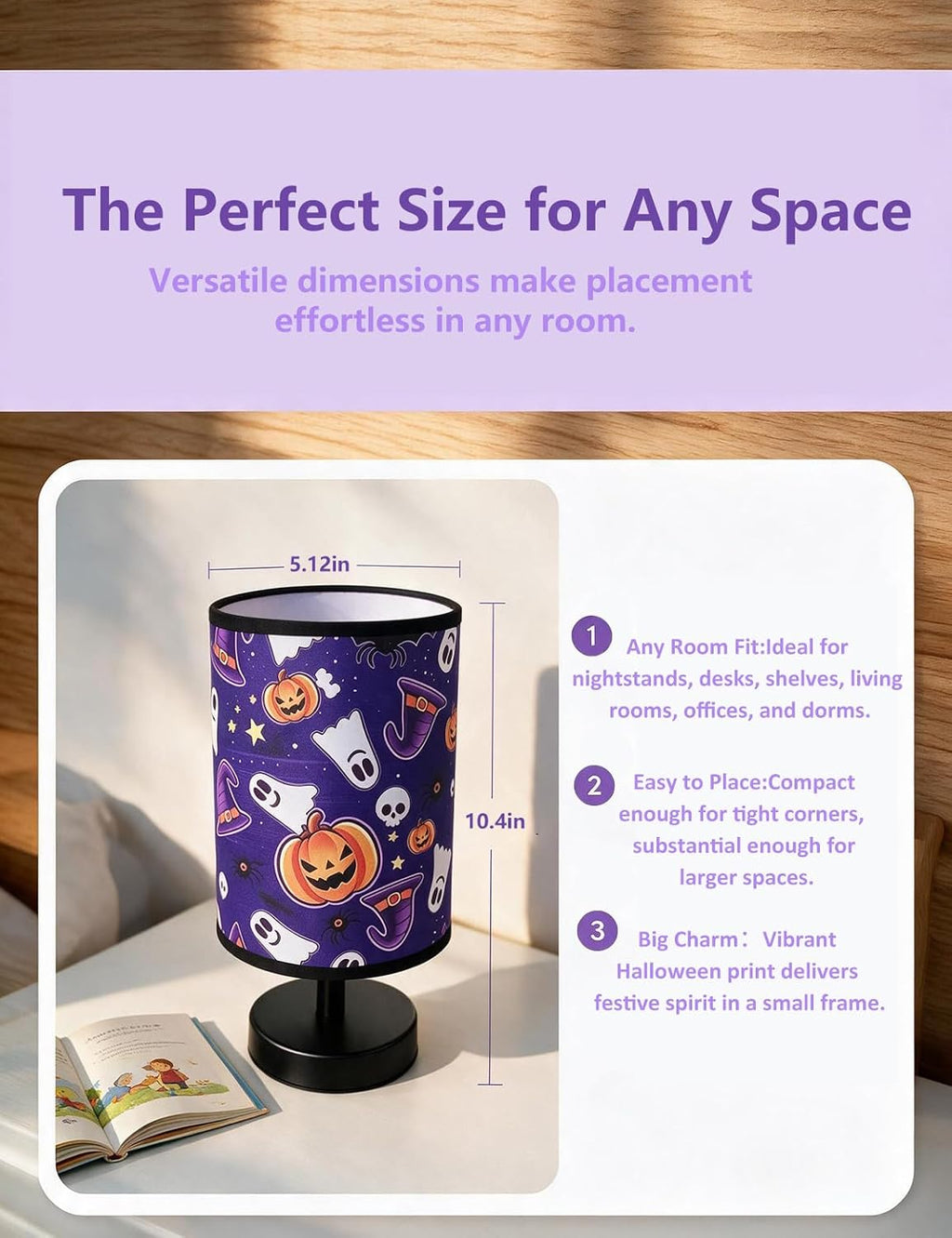 Halloween Pumpkin Witch Table Lamp 3 Color LED US Plug Night Light Decor