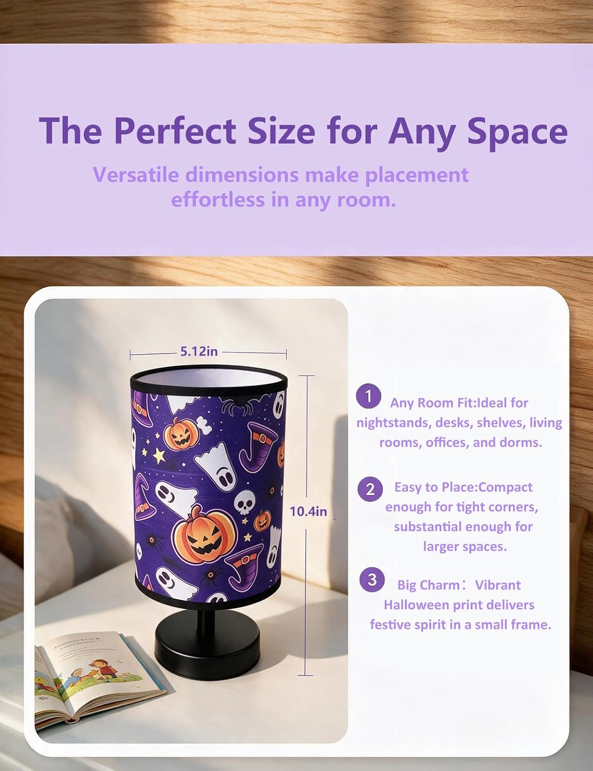 Halloween Pumpkin Witch Table Lamp 3 Color LED US Plug Night Light Decor