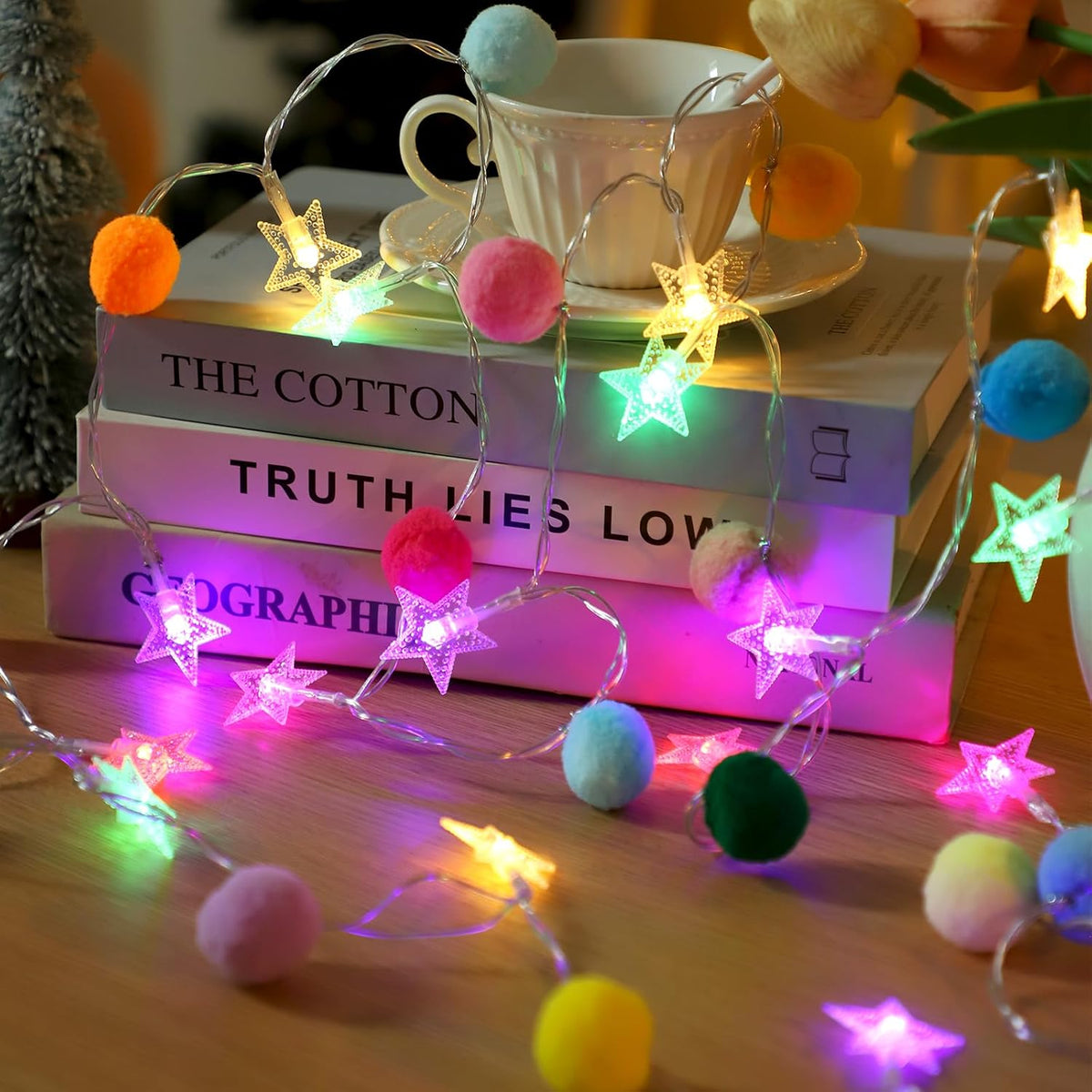 ChiRee Colroful Star Lights with Pom Poms