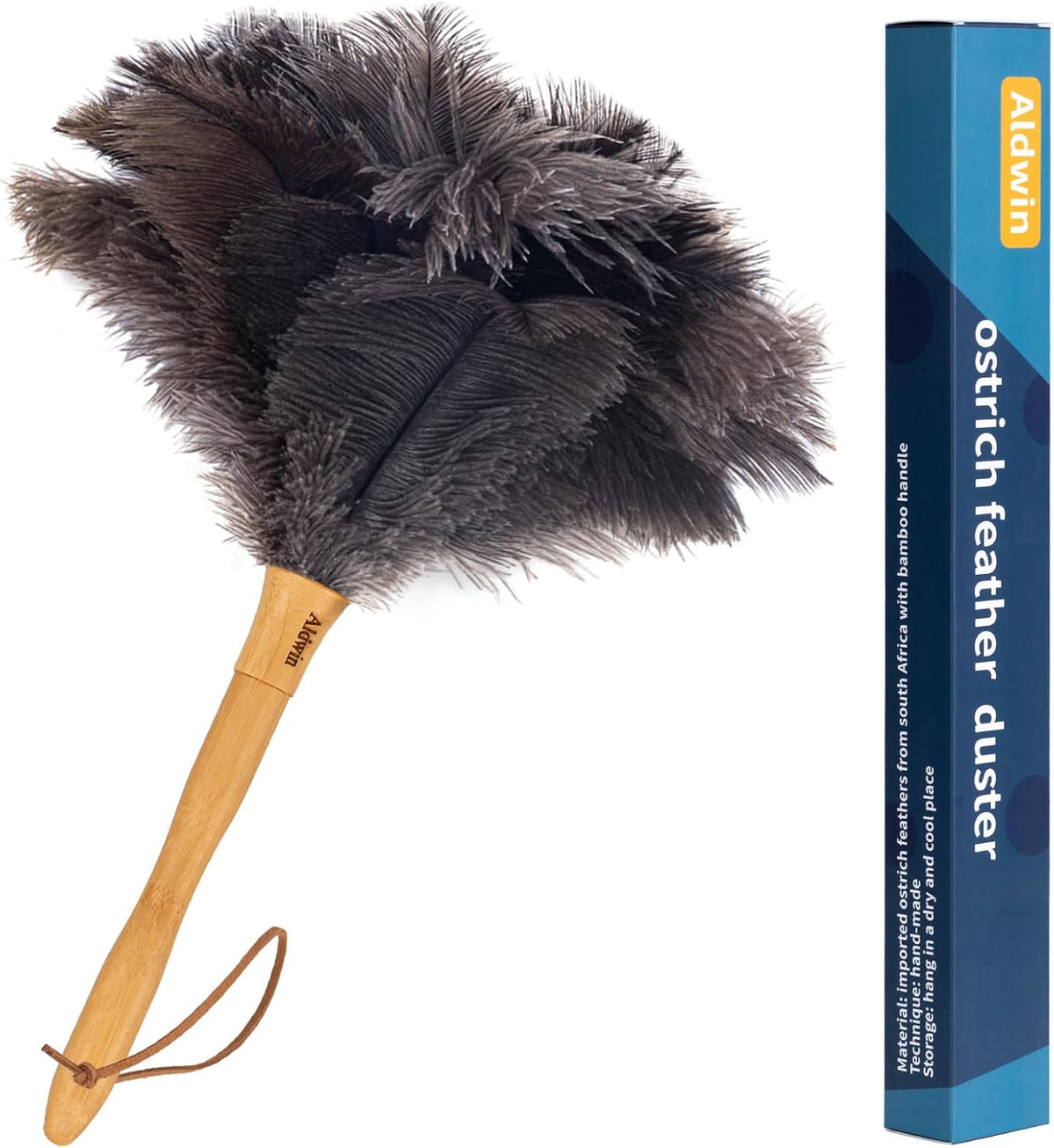 Genuine Ostrich Feather Duster with Wood Handle, 16 inch Gray