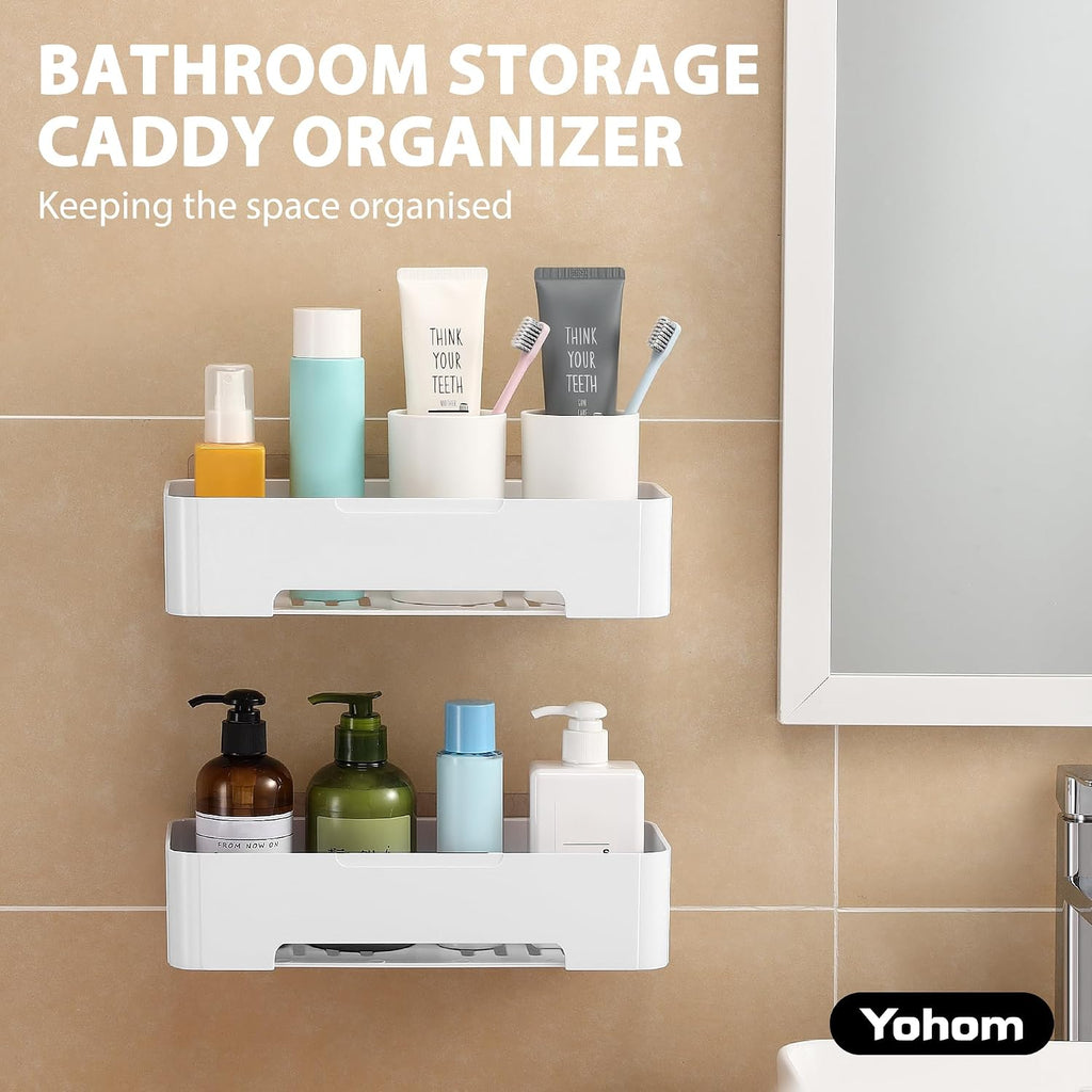 YOHOM Adhesive Shower Caddy Shelf for Bathroom Wall Plastic Shampoo Holder for Shower Storage Organizer Caddy Basket White