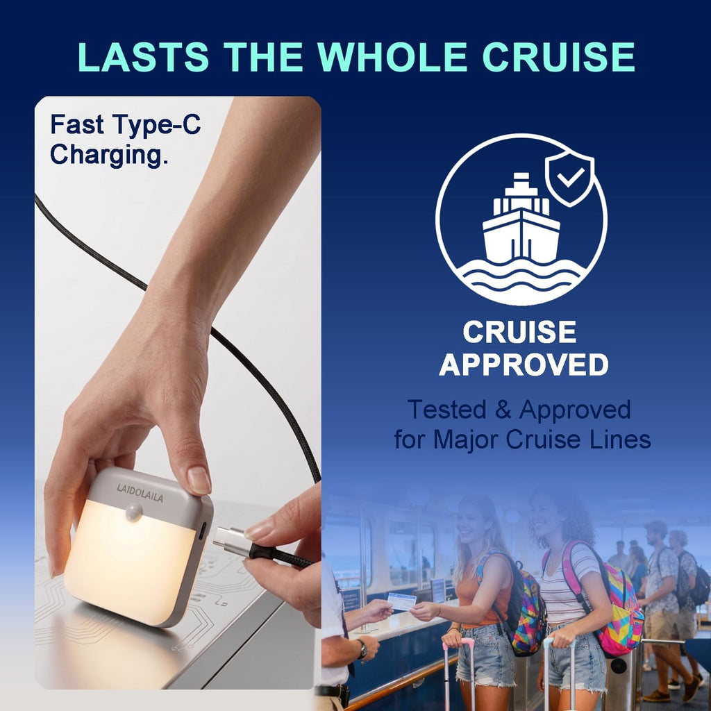 2 Pcs Magetic Night Light Motion Sensor Cruise Ship Approved with USB Cable LED Rechargeable Battery for Indoor Use in Bathroom Hallway Cabin Toilet Bed Stair for Travel Cruise Essentials 2026