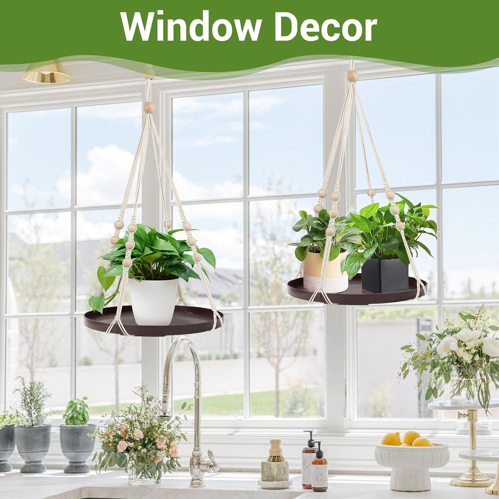 GREANER Indoor Plant Hanger, Hanging Plant Shelf with Durable Tray