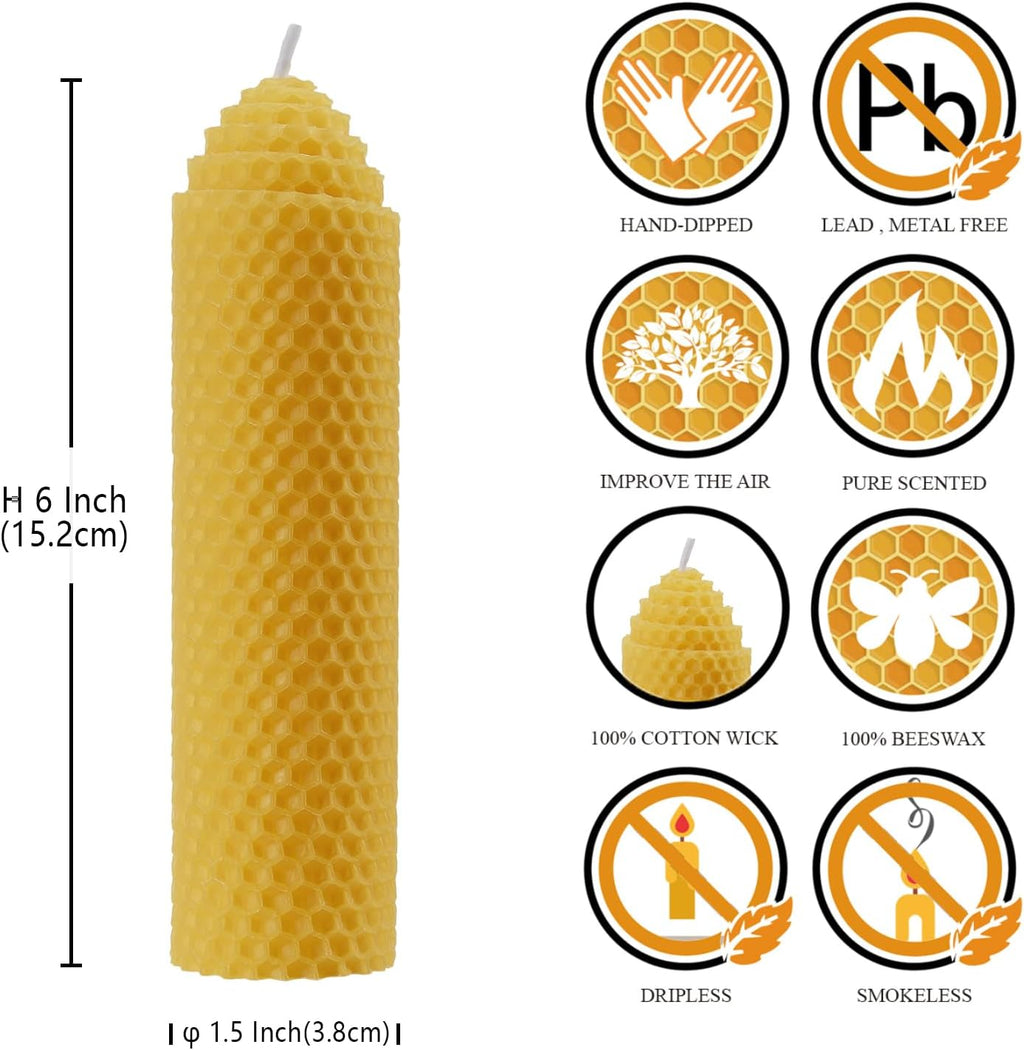 DEYBBY 1.5×6 inch Yellow Natural Beeswax Pillar Candles Set of 4