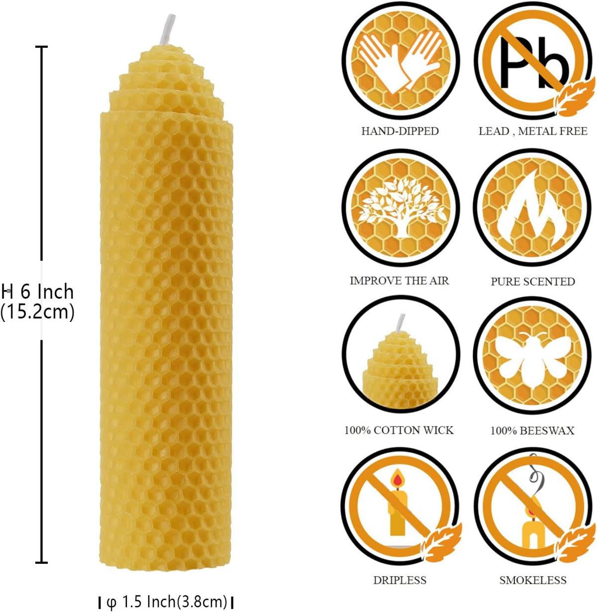 DEYBBY 1.5×6 inch Yellow Natural Beeswax Pillar Candles Set of 4