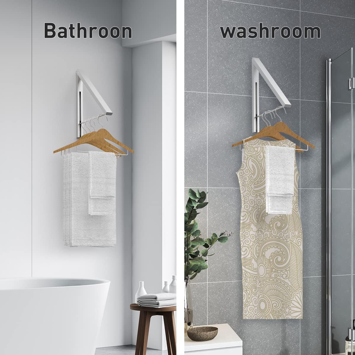 Wall Mounted Drying Rack Clothes Hanger Folding Wall Coat Racks Aluminum Home Storage Organiser Space Savers