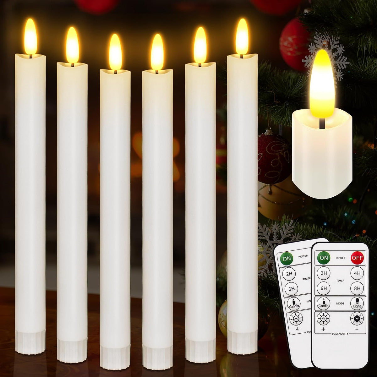 Flameless Taper Candles ,Led Flickering Flameless Candlesticks(White)