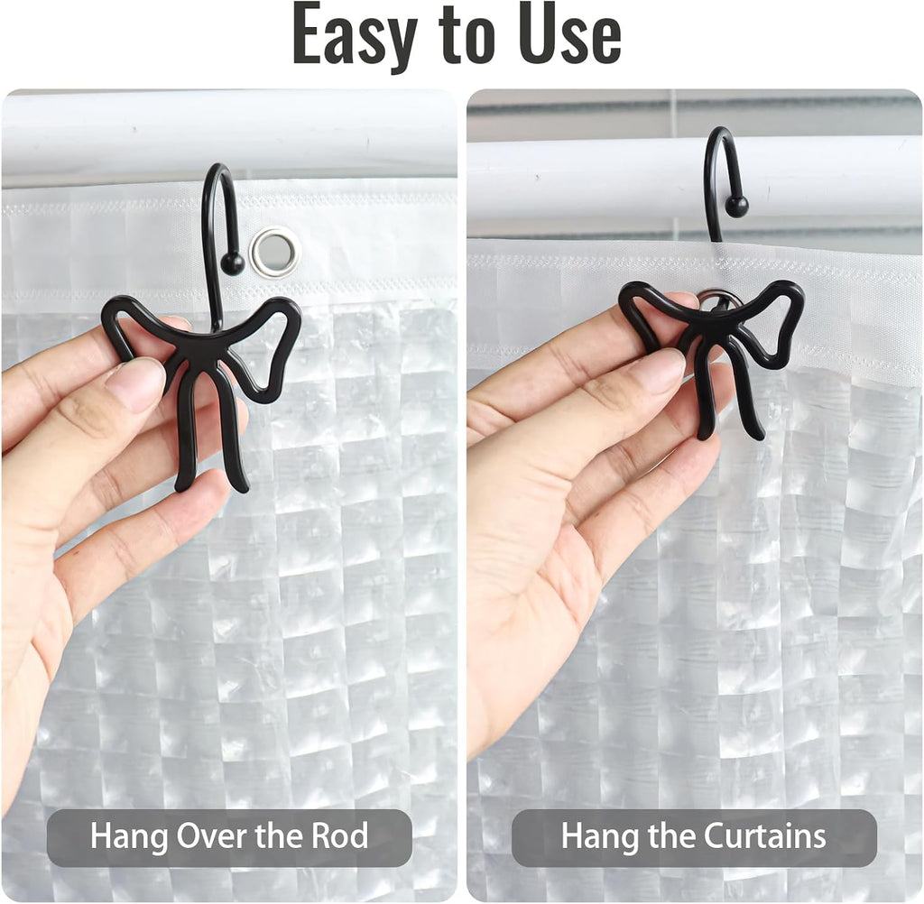 Bow Decorative Shower Curtain Hooks, Bowknot Shower Curtain Rings, Modern Bow Shower Curtain Hangers, 12PCS Shower Hooks for Shower Curtain, Home Decor, Bathroom, Bedroom, Living Room (Big-Black)