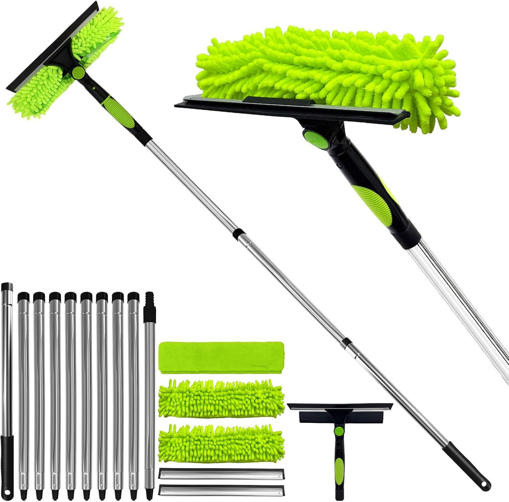 2 in 1 Window Squeegee Cleaner Kit Extension Pole, 152 in, Green
