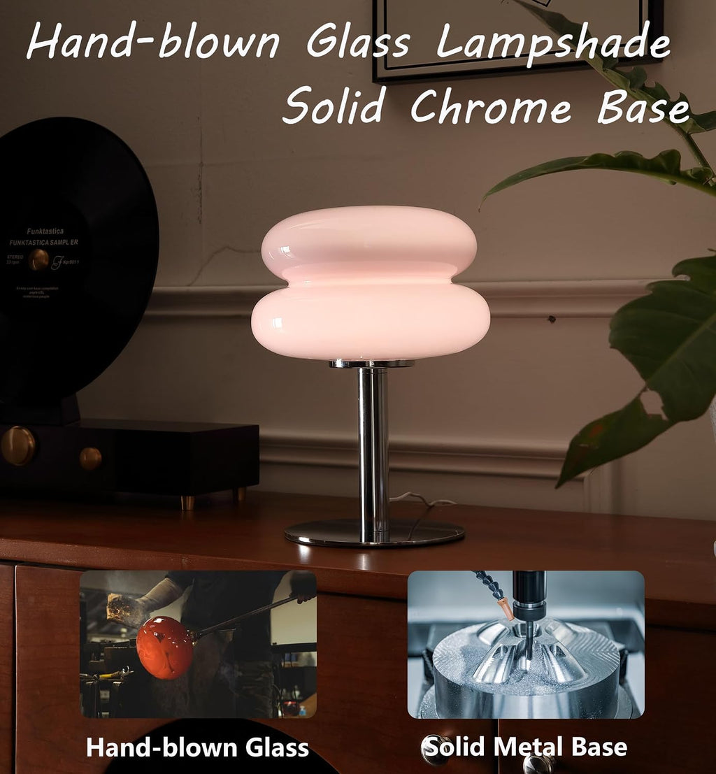 Glivpny Mushroom Lamp Table Lamp, Mid Century Modern Bedroom Lamps (Pink)
