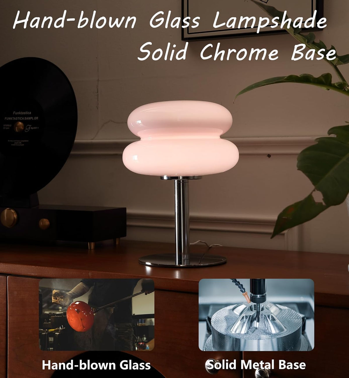Glivpny Mushroom Lamp Table Lamp, Mid Century Modern Bedroom Lamps (Pink)