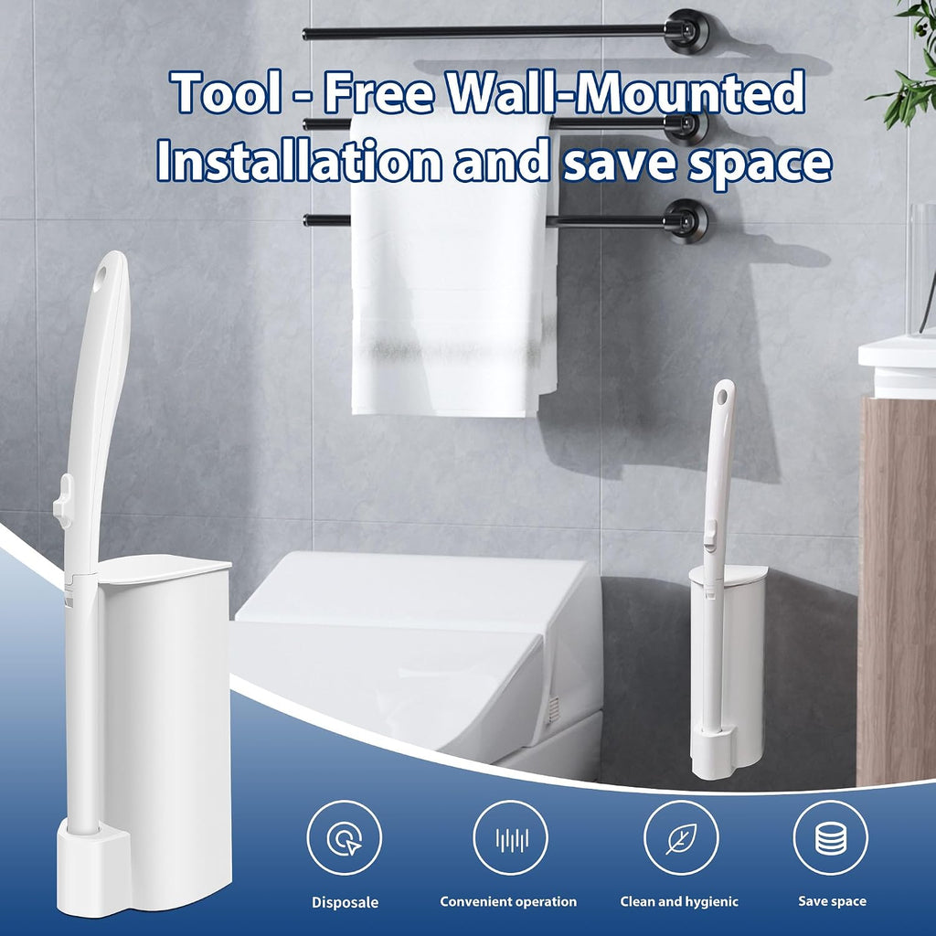 2 Pack Disposable Toilet Brush with 60 Refills, 2026 Upgrade Wall Mounted Toilet Bowl Cleaner Wand Kit and Holder, Bathroom Cleaning Supplies, Toilet Scrubber Disposable Heads