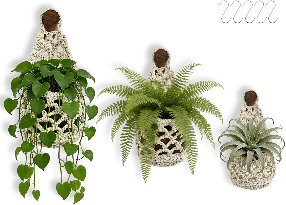 Macrame Plant Hanger Set of 2, Boho Wall Hanging Planter for 4-6“ Pots