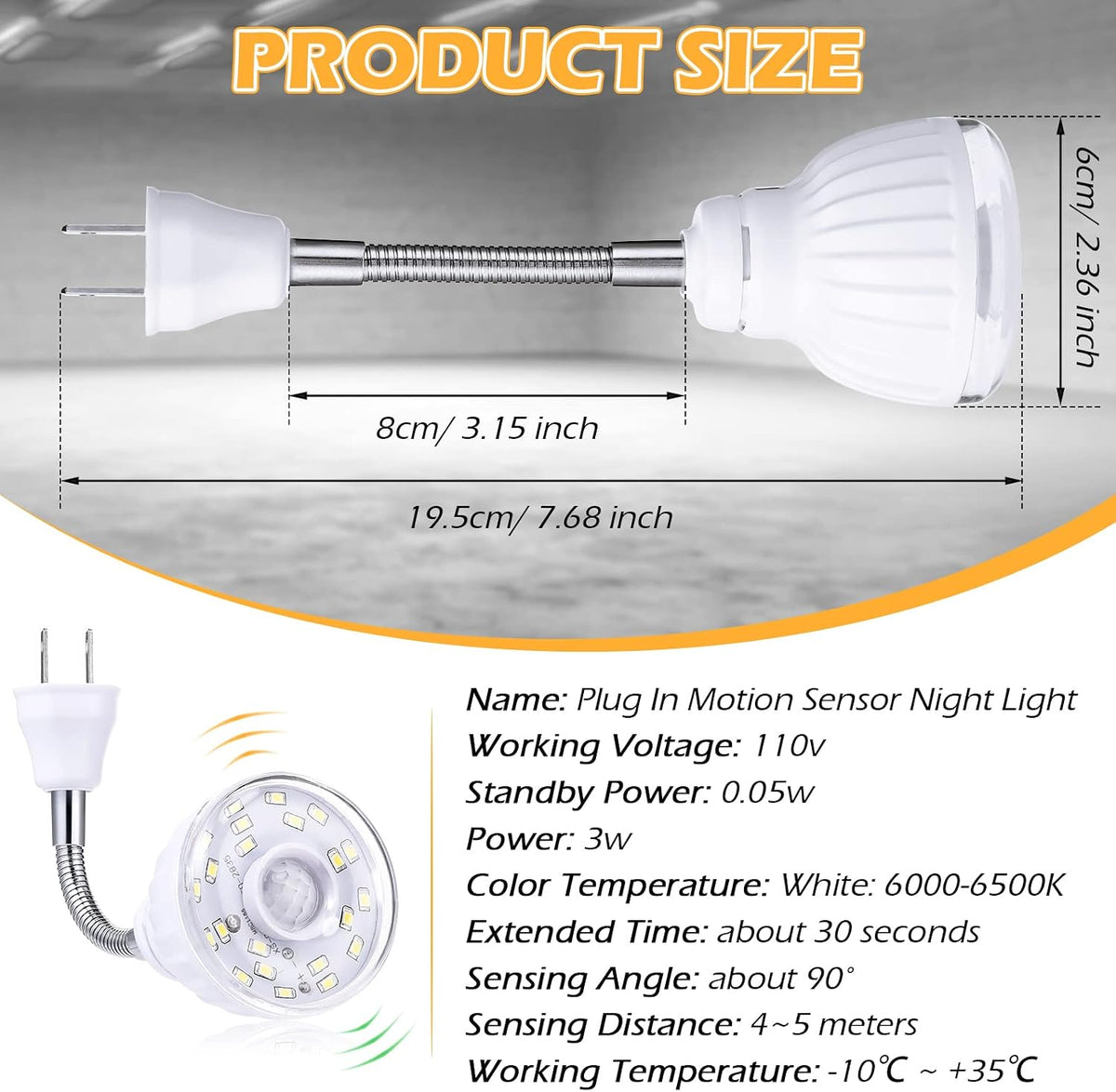 3 Pack Motion Activated LED Night Light Plug in Sensor Light,Cool White