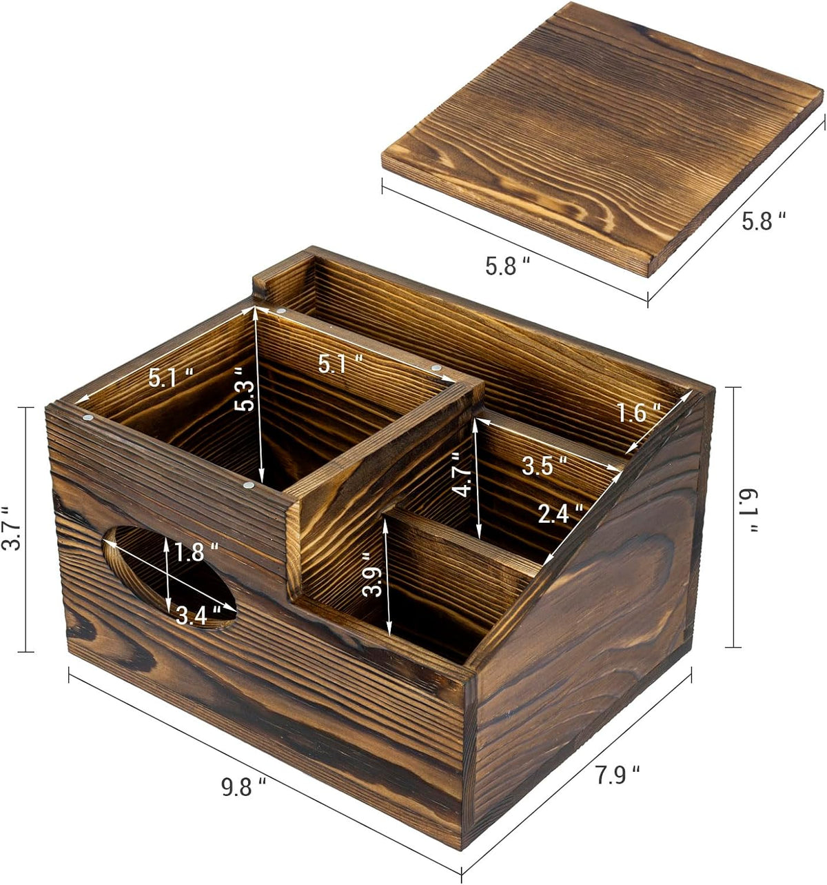 MyGift Deluxe Burnt Wood Remote Control Caddy with Tissue Box Cover – Multi-Compartment Organizer for TV Remotes, Phone, Tablets and Living Room Essentials