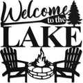 Hnatzu Welcome to The Lake Wall Art,Rustic Lake Life Metal Decor for Cabin or Porch,Vintage Style Housewarming Gift for Lake Home Owners