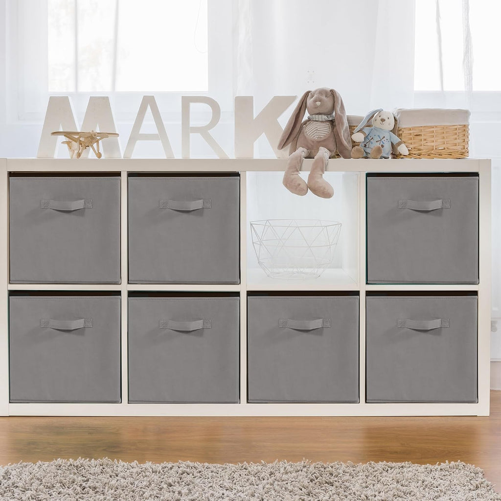 11" Fabric Storage Bins, Collapsible Storage Cubes Organizer with Handles, Heavy Duty Cube Organizer for Home, Office, Shelves, Closets, Bedroom, Living Room, 7 Pack, Grey