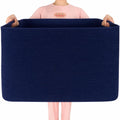 MINTWOOD Design 112L Extra Large Blanket Basket Holder Living Room, 25"x17"x16" Rectangle Rope Woven Storage Basket with Handles for Laundry, Towels, Shoes, Dog Toy Organizer Bin Box, Full Navy