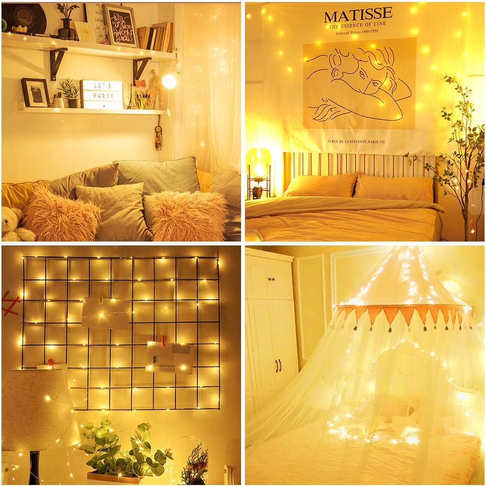 Moobibear LED String Lights, 99ft 300 LEDs Fairy Lights Plug in, Dimmable Outdoor Tree Lights, UL-Listed Warm White Copper String Lights Remote Control for Room Garden Party Christmas Festival Decor