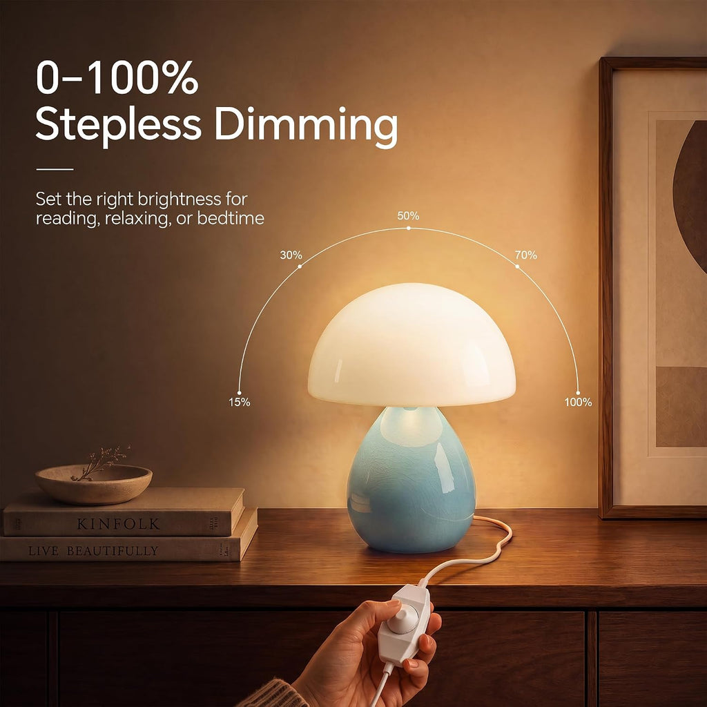 Dawnwake Mushroom Lamp Table Lamp for Bedroom-Small Desk Table Lamps,Blue