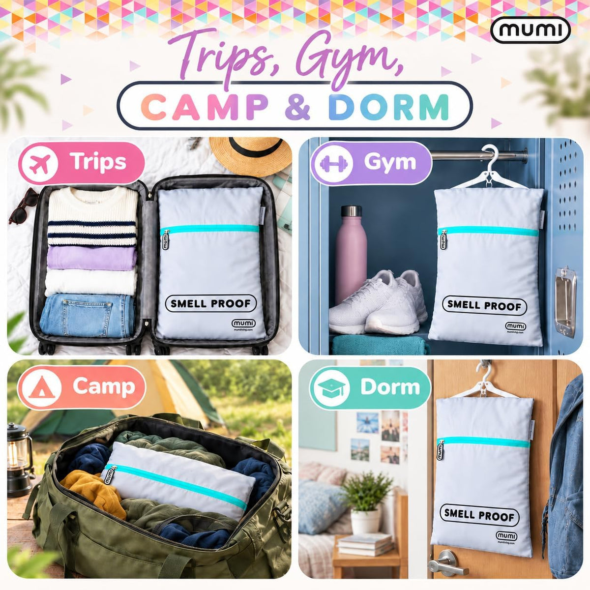 MUMI Smell-Proof Travel Laundry Bag with Folding Hanger, Purple