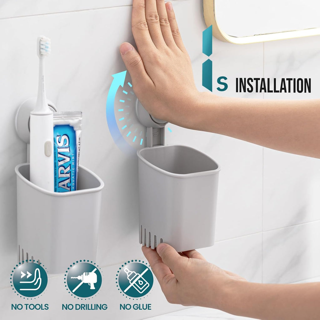 TAILI Suction Cup Toothbrush Holders for Bathroom Wall 2Pack, Gray