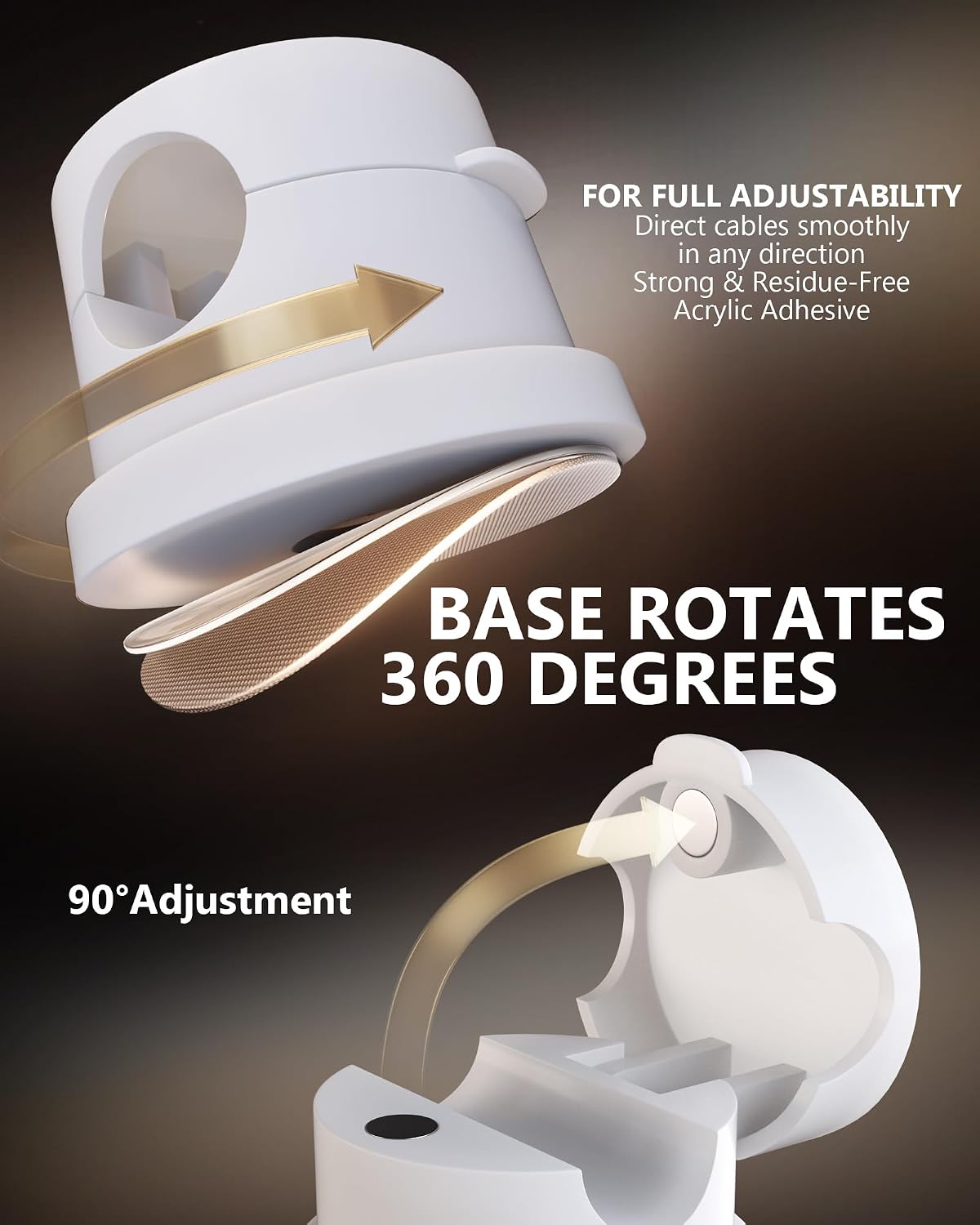 12Pack Magnetic Cord Holder 360° Rotating, 1s Lock Adhesive Desk Organizers