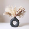 White Ceramic Vases for Pampas Grass,Water Drop Design Doughnut vase Modern Home Decor Minimalist Nordic Boho Ins Style (Black Medium)