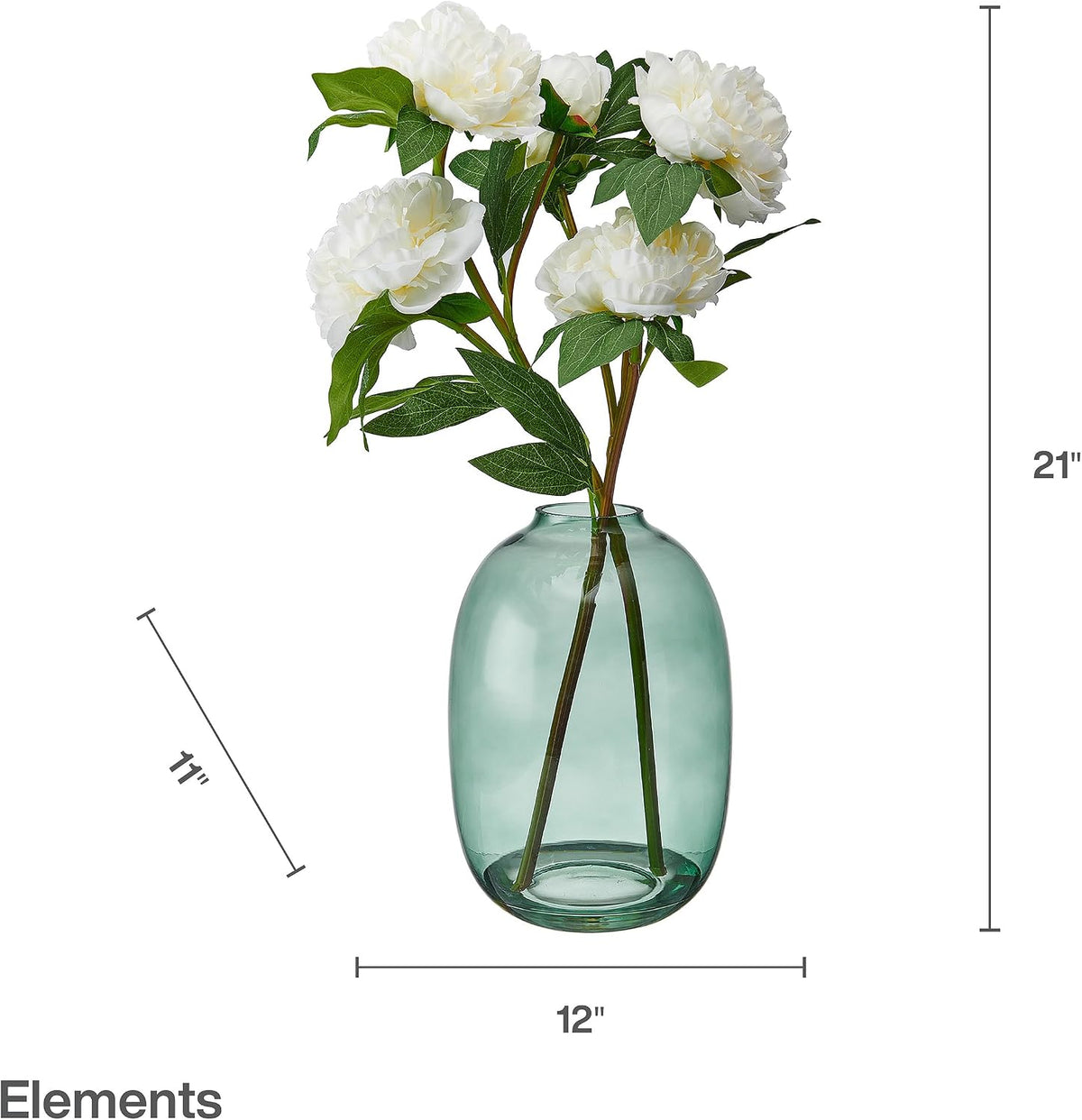 Elements Artificial White Peony Arrangement in Glass Vase - 21 Inch