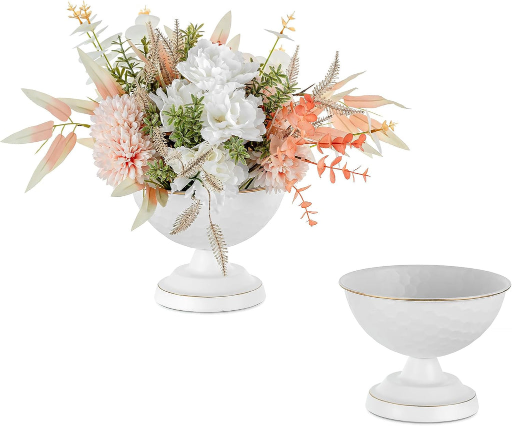 Sziqiqi White Urn Vase Wedding Centrepiece, Honeycomb Compote Vases, 2Pcs