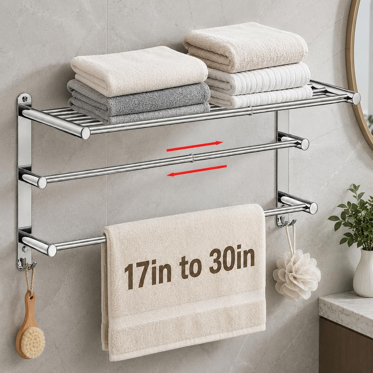 Adjustable Towel Rack for Bathroom Wall Mount 17-30.7inch