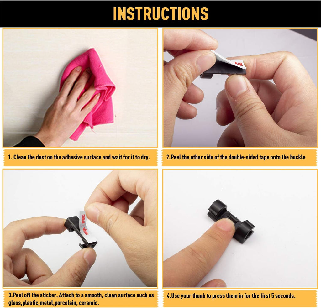 Cable Clips with Strong Self-Adhesive, XIAOXI Cord Organizer Cable Management Organizing Cords Wire for Car, Home and Office - 20 Pcs (Black)