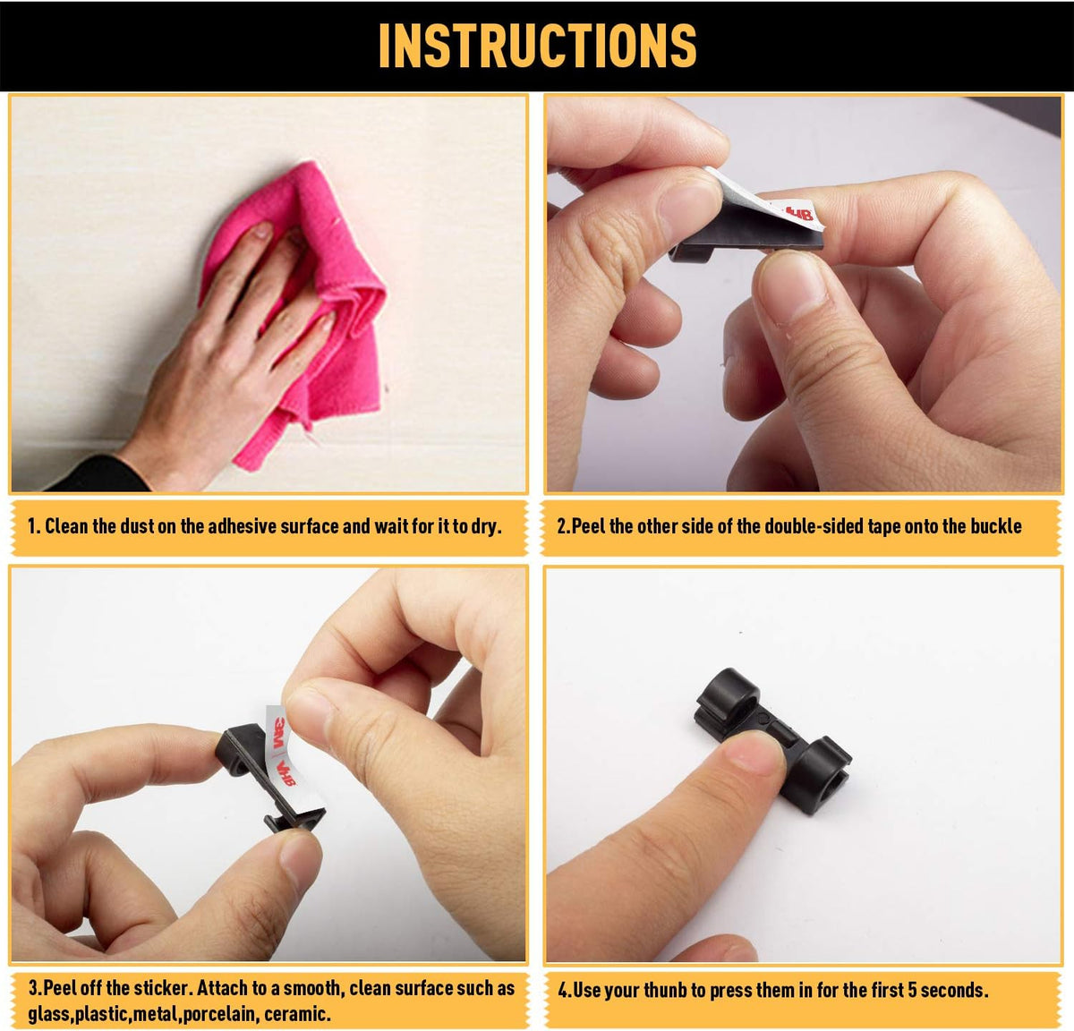 Cable Clips with Strong Self-Adhesive, XIAOXI Cord Organizer Cable Management Organizing Cords Wire for Car, Home and Office - 20 Pcs (Black)