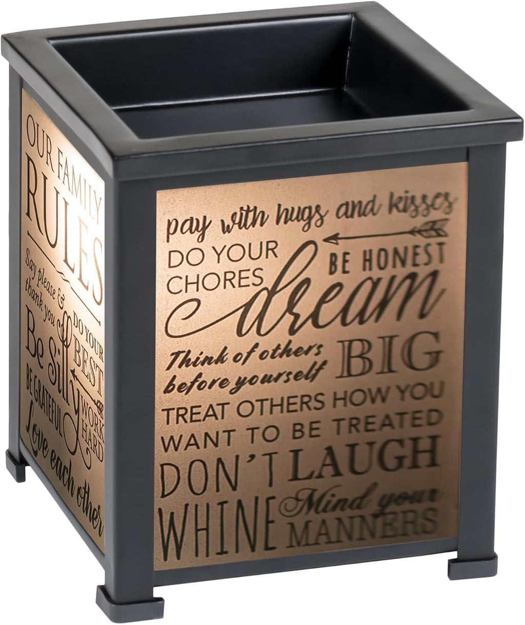 Elanze Designs Family Rules Love Each Other Dream Big Black Metal Electrical Wax Tart & Oil Glass Lantern Warmer