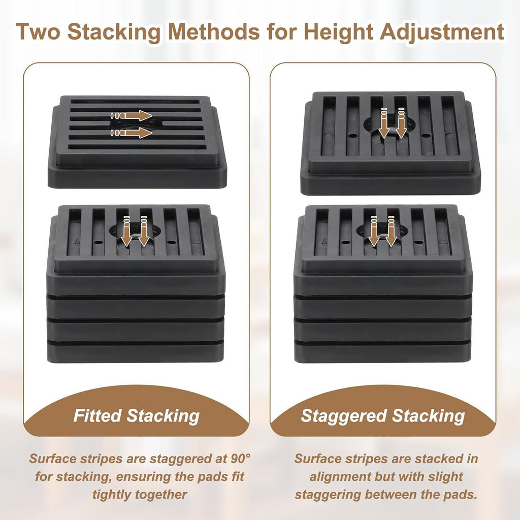 uxcell 4Pcs Bed Risers, Square Heavy Duty Stackable Lift Block to 0.5 Inch Plastic Furniture Risers for Desk, Chair, Table, Sofa Leg, Washing Machine, Refrigerator, Black