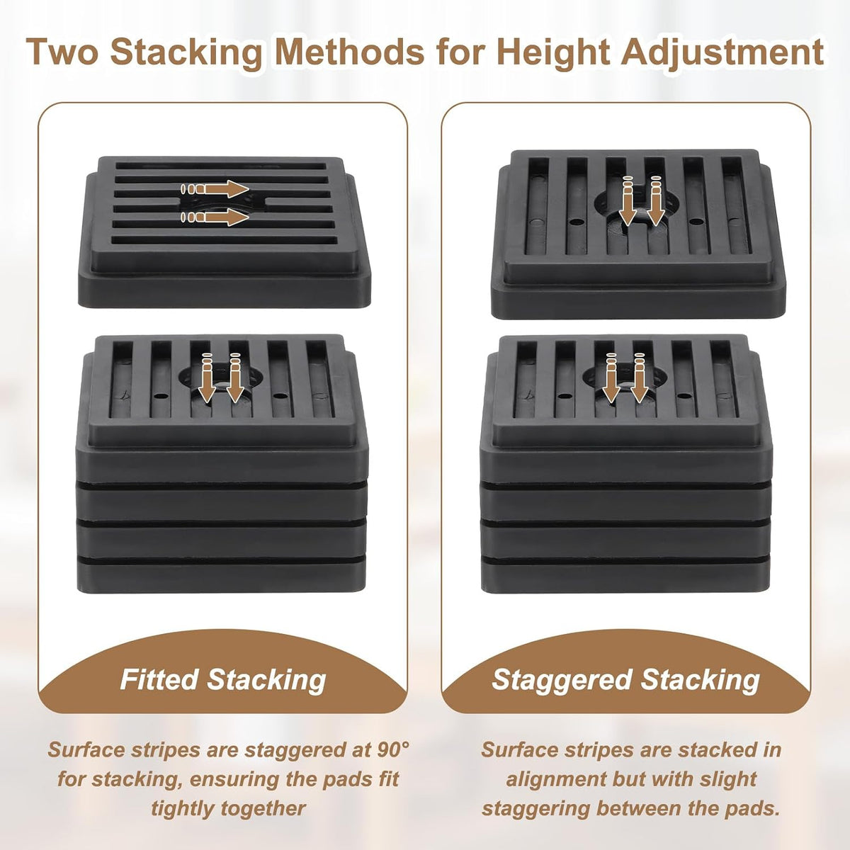 uxcell 4Pcs Bed Risers, Square Heavy Duty Stackable Lift Block to 0.5 Inch Plastic Furniture Risers for Desk, Chair, Table, Sofa Leg, Washing Machine, Refrigerator, Black