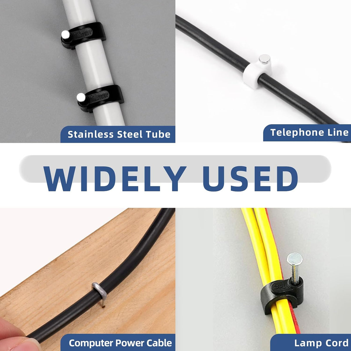 Glarks 423pcs Cable Clips with Steel Nail and Insulated U Staple Nail Kit, 223pcs M4/6/8/10/12/16/20/25 Cable Wire Clips, 200pcs Electrical U Staple Nail, Wire Staples Cord Clips for Cable Management