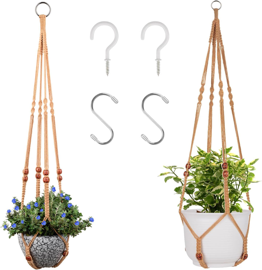 RIFNY Macrame Plant Hanger Indoor, Hanging Plant Holder, Brown, 2 PCS