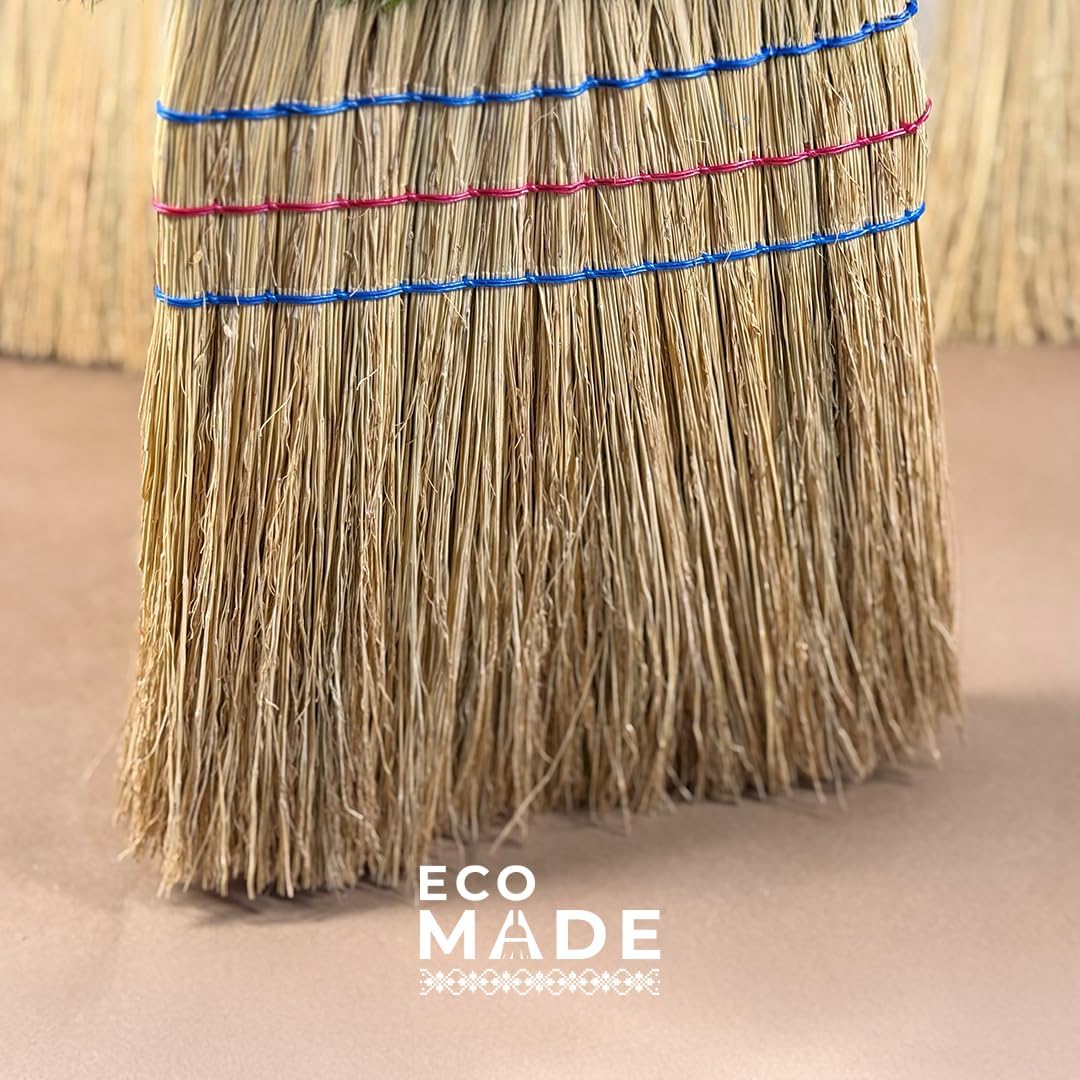 EcoMade Corn Broom Handmade - 56 Inch Heavy Duty Natural Straw