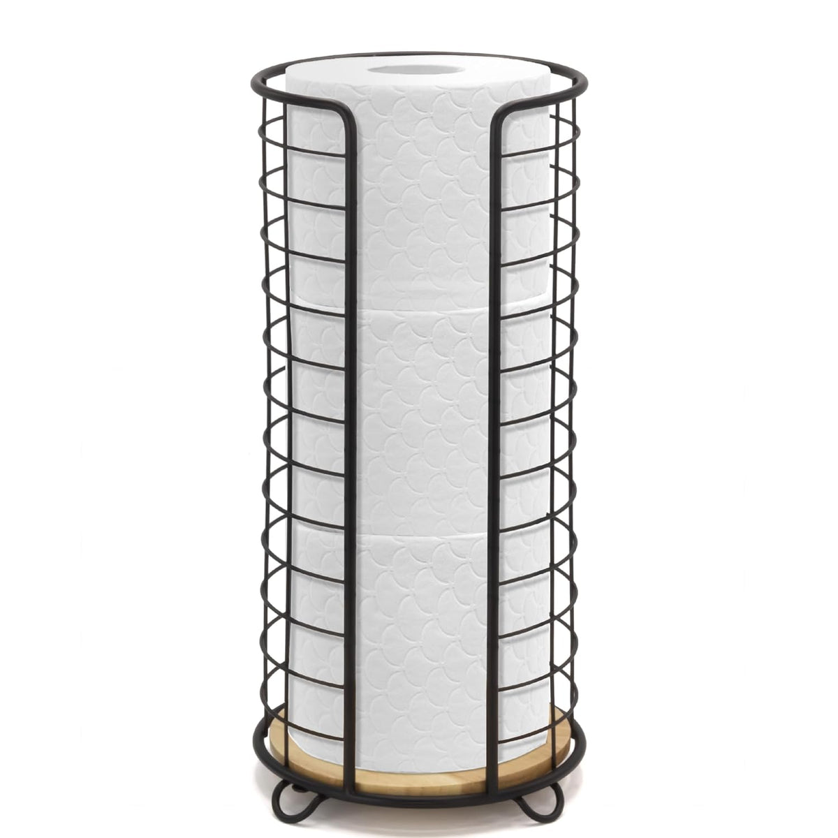 BROOKSTONE, Stylish Toilet Paper Holder with Bamboo Base, Freestanding Bathroom Tissue Organizer, Minimalistic Storage Solution, Modern Trending Design [Holds Large Rolls], Black…