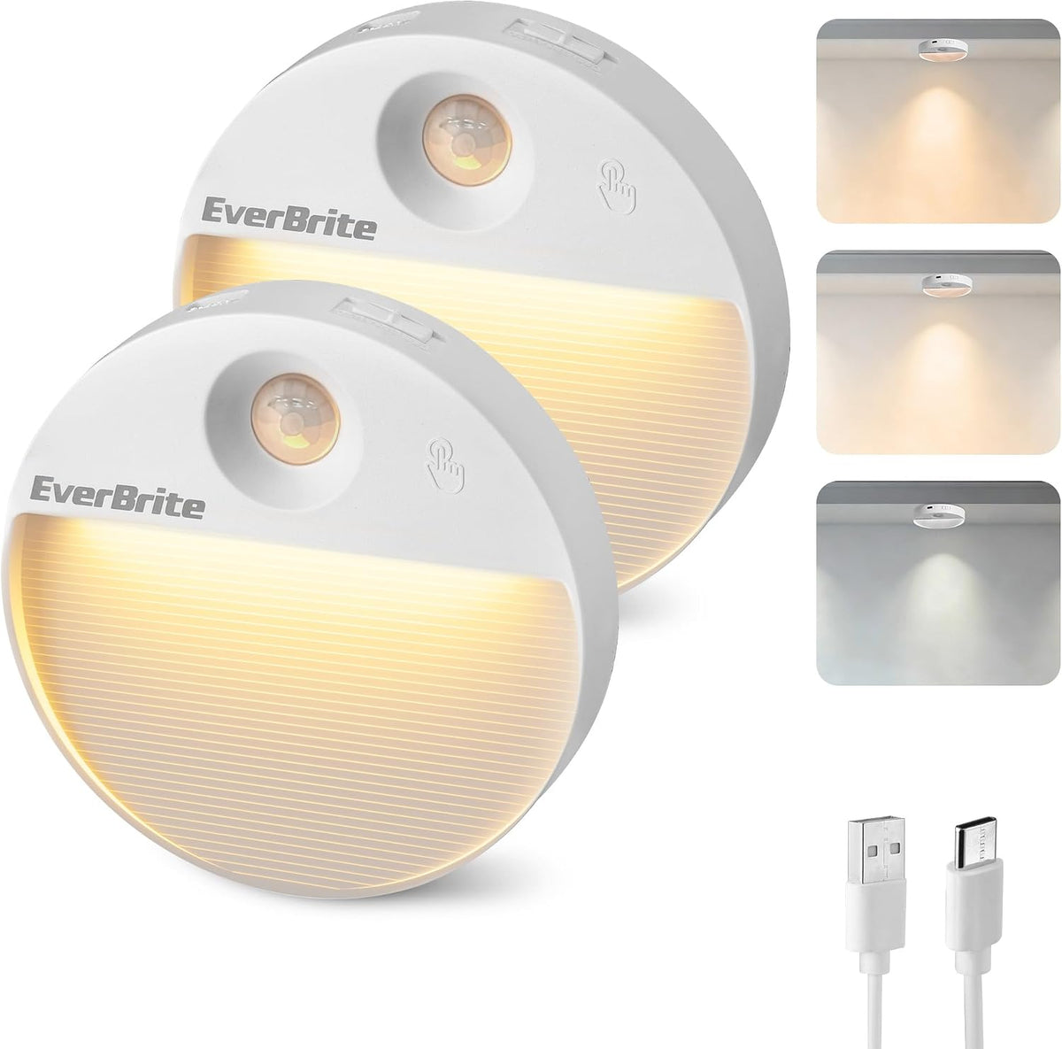 EverBrite 2-Pack Rechargeable Round Motion Sensor LED Night Lights
