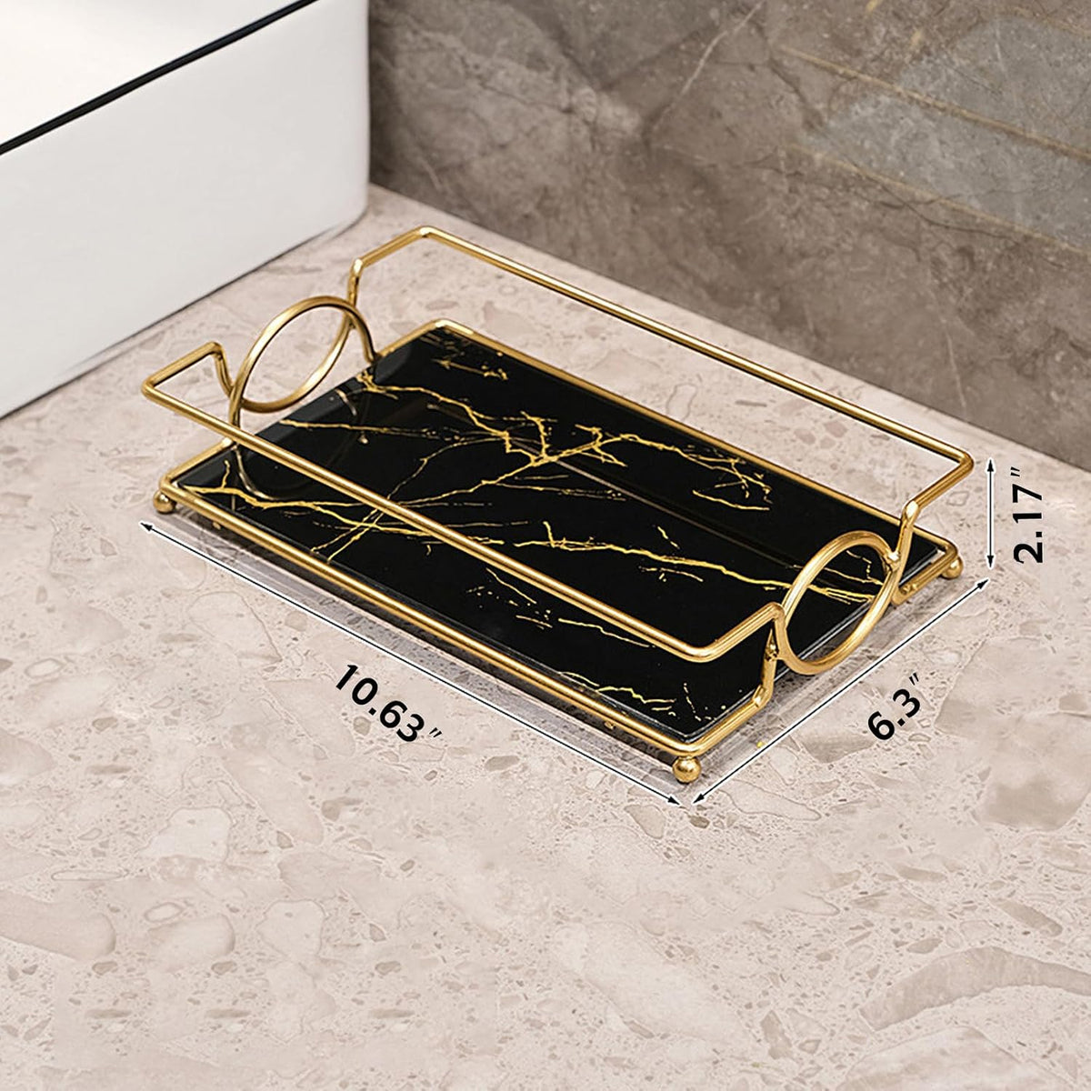 Toilet Tank Tray Black Gold Glass Bathroom Vanity Organizer