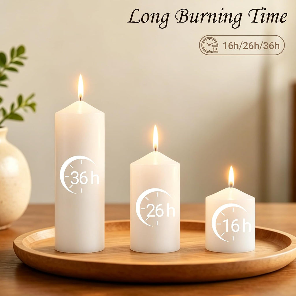 18-Pack White Pillar Candles Bulk Set, 2x3, 2x4, 2x6 Inch