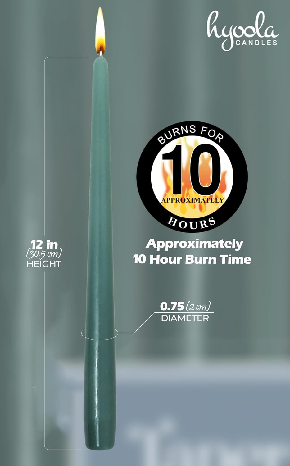 Hyoola Tall Taper Candles - 12 Inch Sage Green Unscented Dripless Taper Candles - 10 Hour Burn Time - 12 Pack