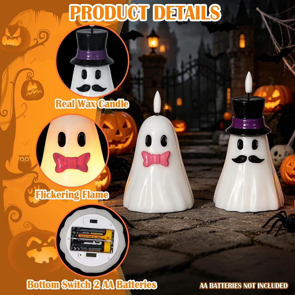 Halloween Decor Flameless Ghost Candles with 6H Timer, 2PCS