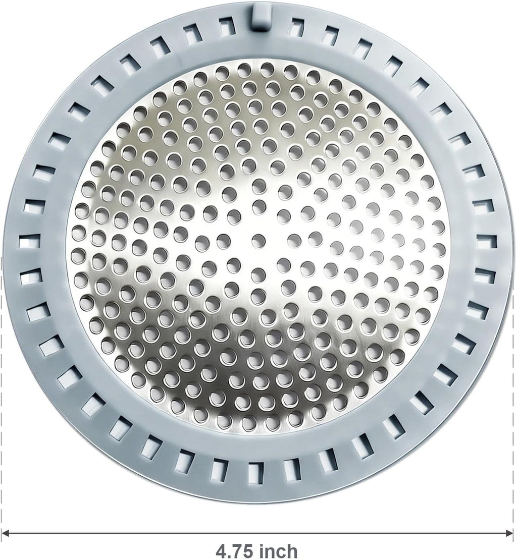 Seatery 2PCS Shower Drain Hair Catcher, Shower Drain Strainer, Stainless Steel with Silicone Edging, 4.75 Inch Diameter