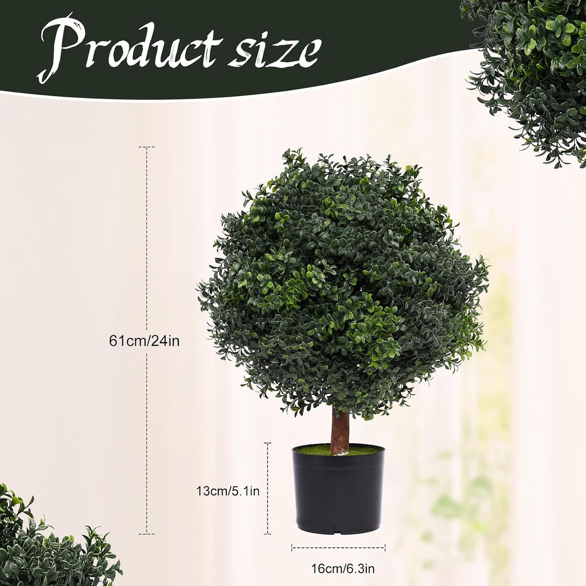 Silk Tree Warehouse One 2 Foot Outdoor Artificial Boxwood Ball Topiary Bush Potted UV Rated Plant by Bagari